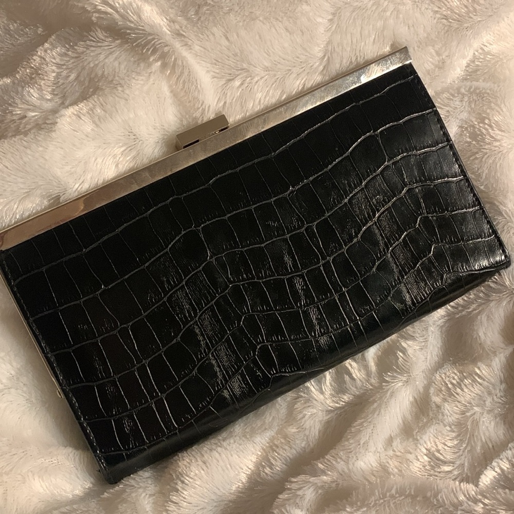 Black croc print clutch bag purse